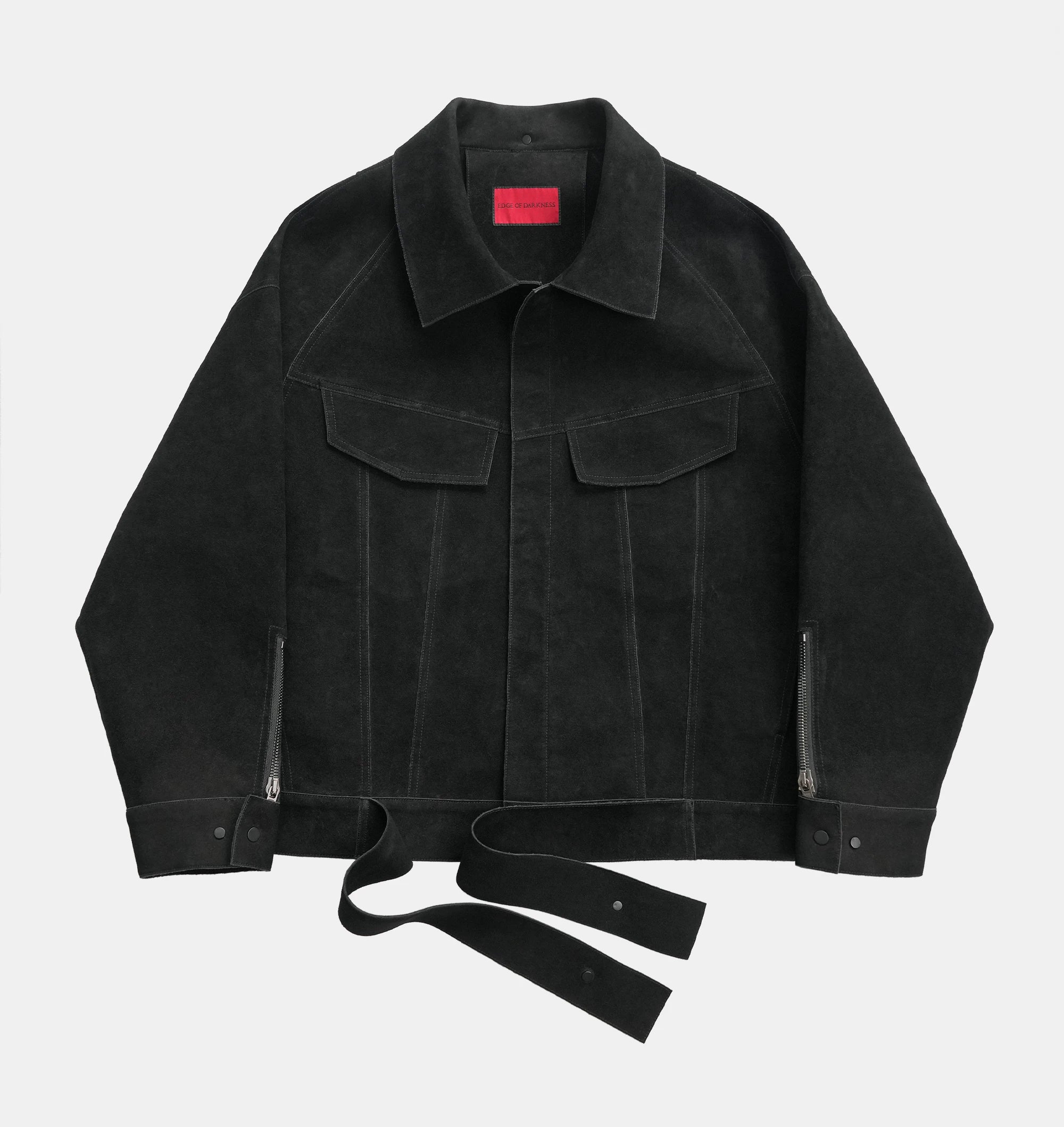 Oversized Raglan Suede Ribbon Jacket