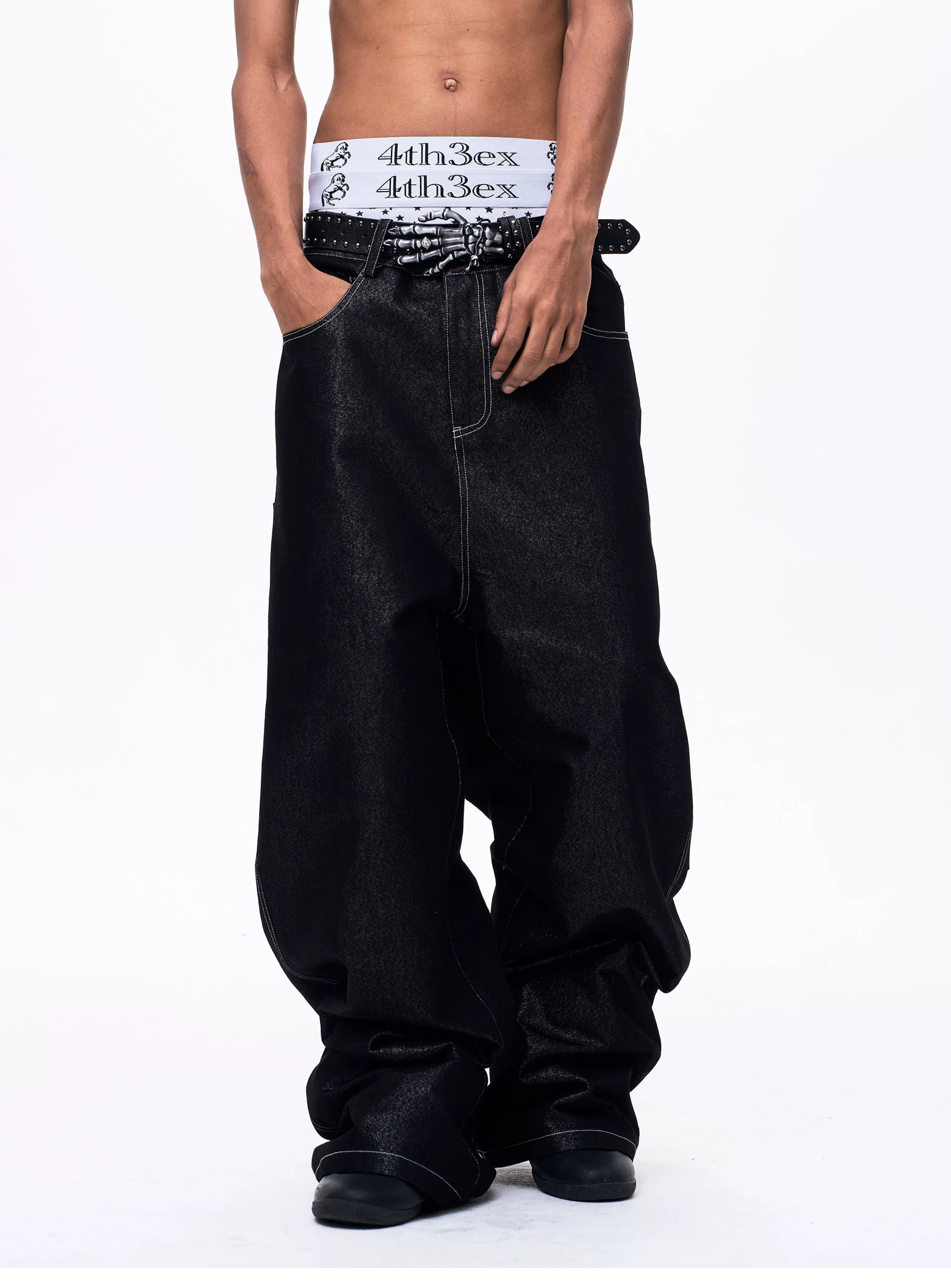 Men's Silver Multi Pocket Wide-Leg Jeans
