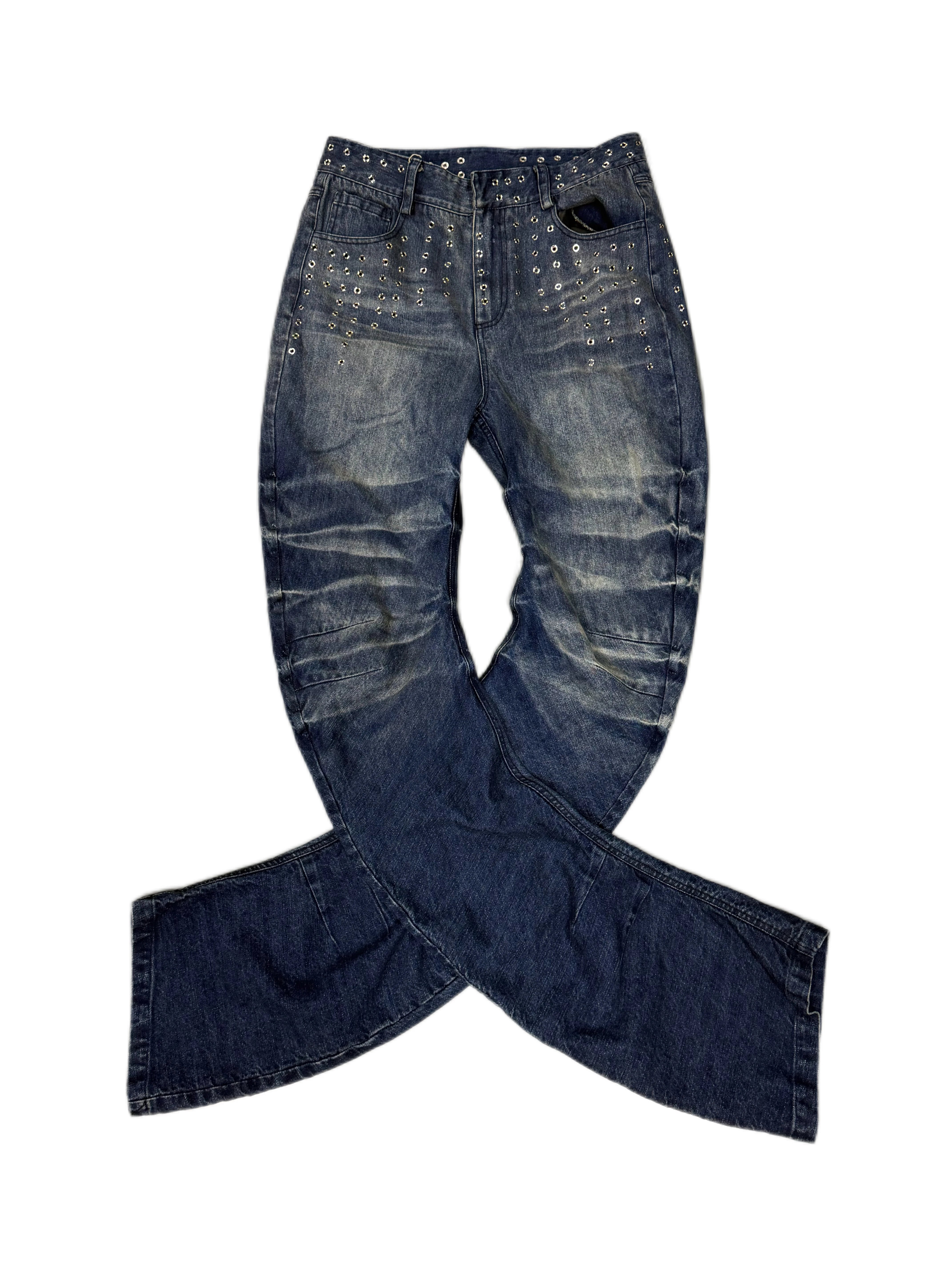 Men's Ice Blue Distressed Curved Jeans