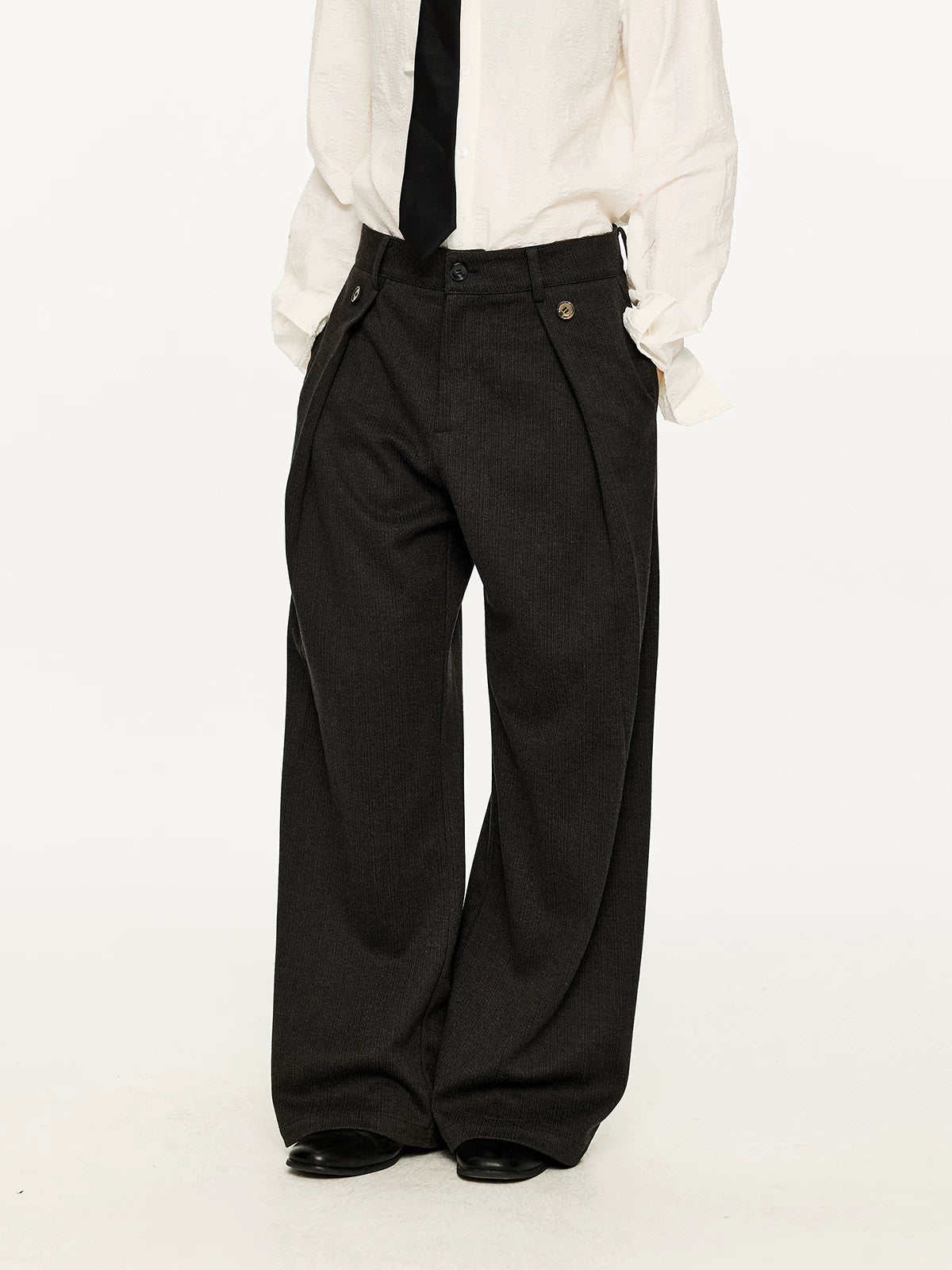 Men's Striped Pleated Straight Wool Pants