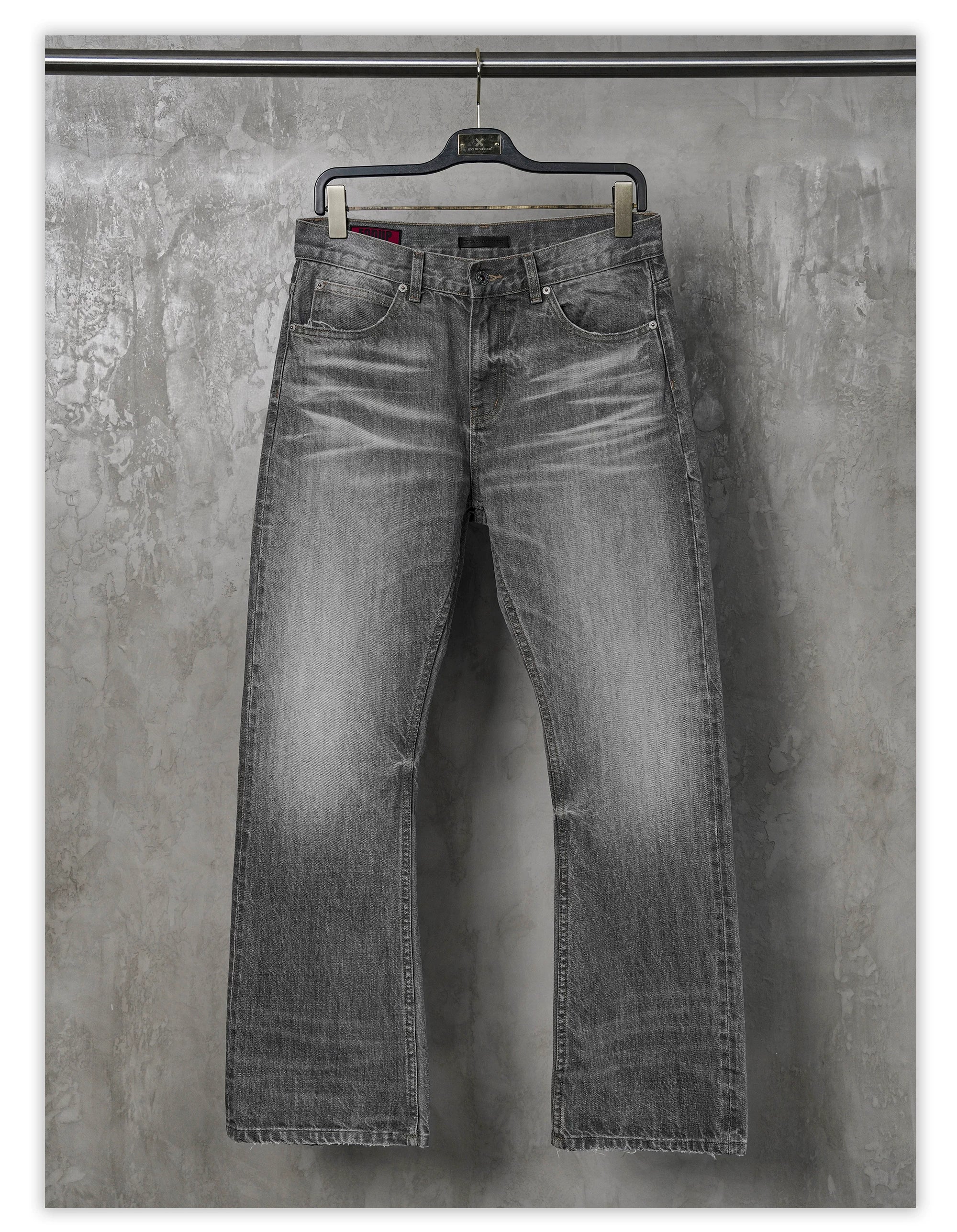 Cream Gray Washed Straight Leg Jeans