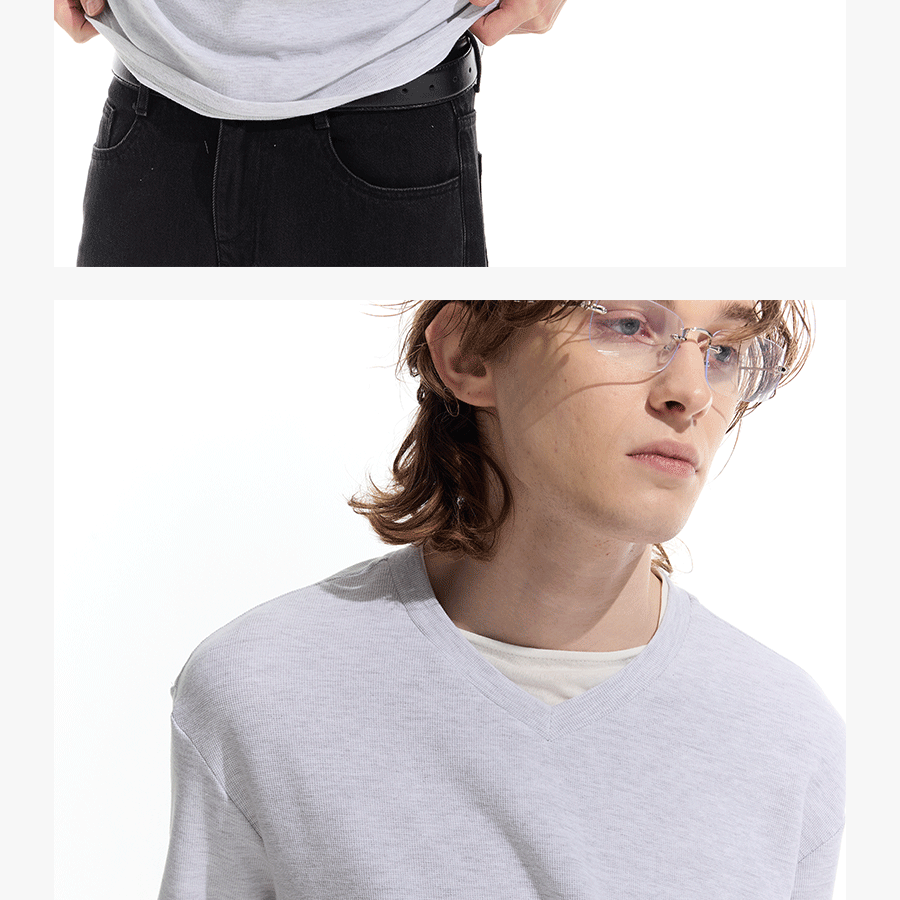 3-Tone Patchwork V-Neck Waffle Tee