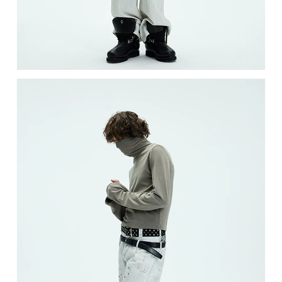 Two-color Fitted Long-sleeve Turtleneck Tee