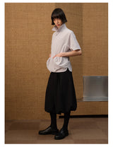 Short Sleeve Bubble Pleat Drawstring Shirt