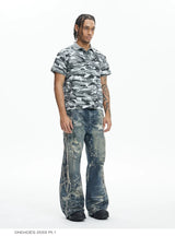 Ripped Spider Embroidered Straight Jeans