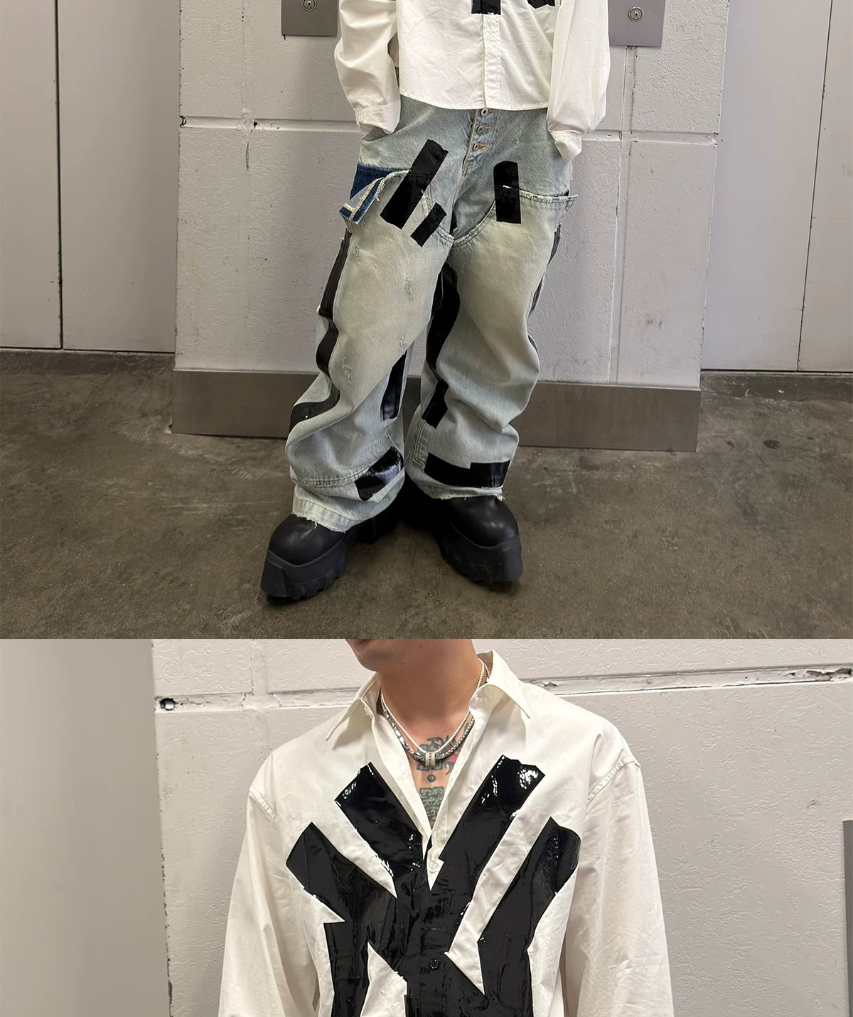Oversized White Long-Sleeve NY Tape Shirt