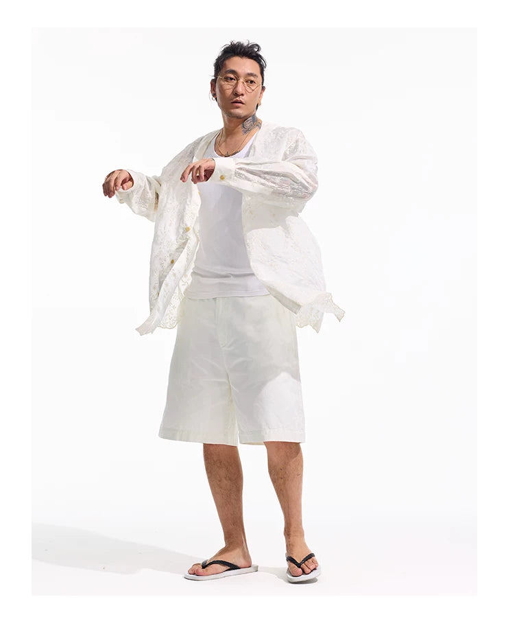 White Embroidered Long Sleeve Shirts