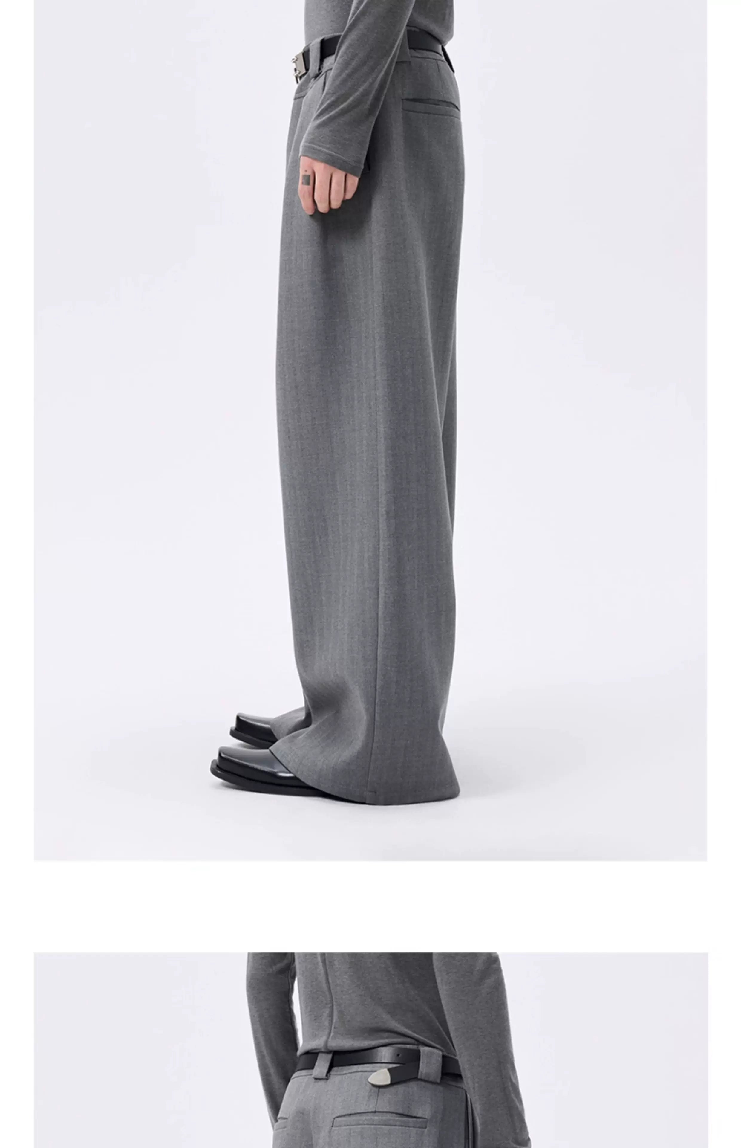 Grey Striped Wide Leg Lyocell Pants