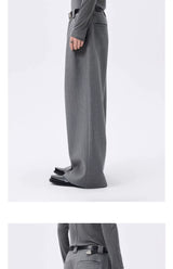 Grey Striped Wide Leg Lyocell Pants