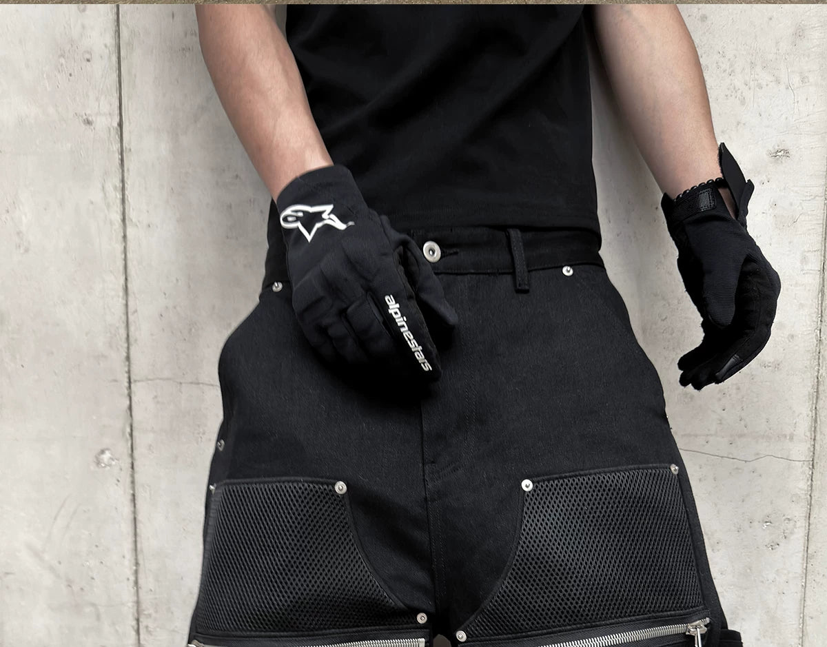 Black Waxed Straight Mesh Cord Jeans