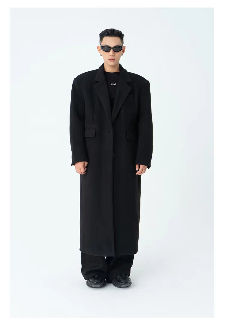 Men's Long Woolen Shoulder-padded Coat