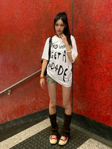 Unisex White Printed Modal V-Neck Tees