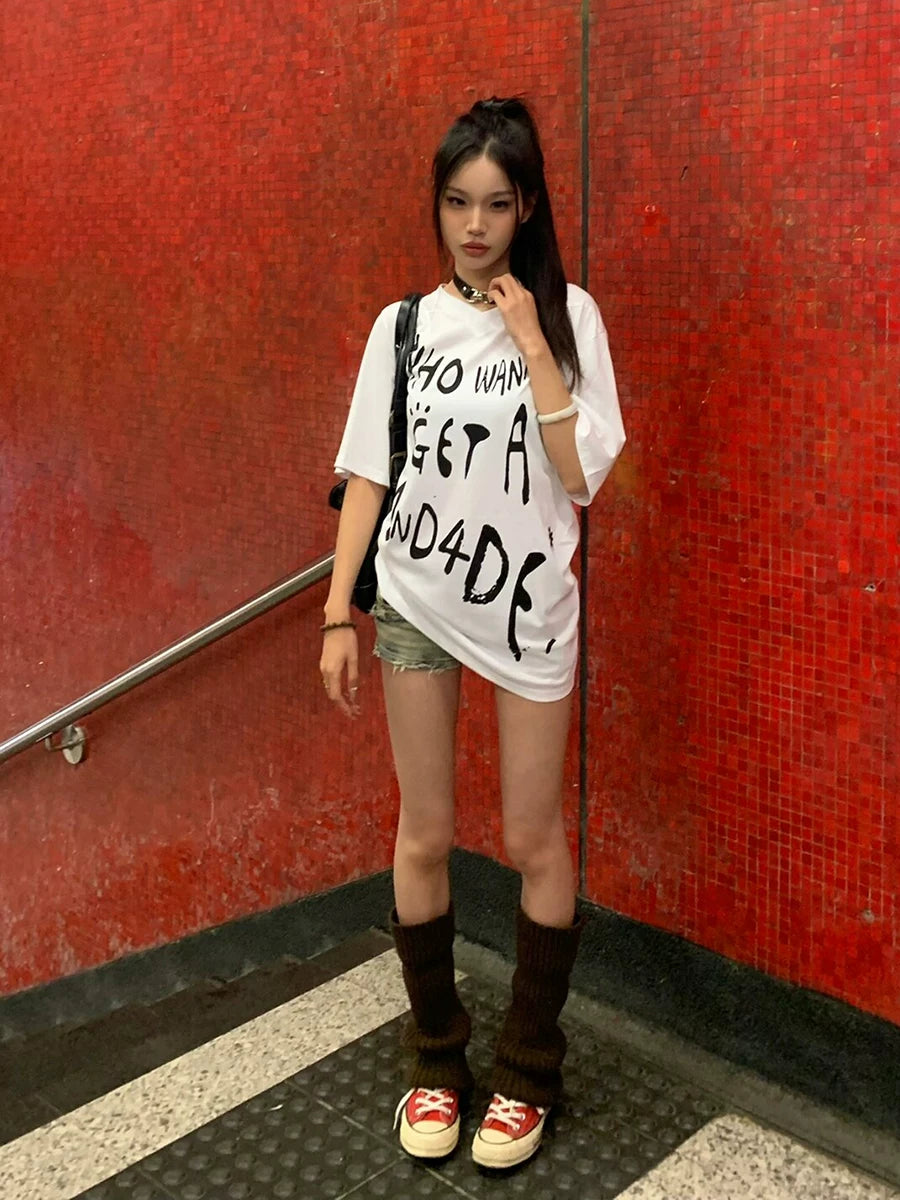 Unisex White Printed Modal V-Neck Tees