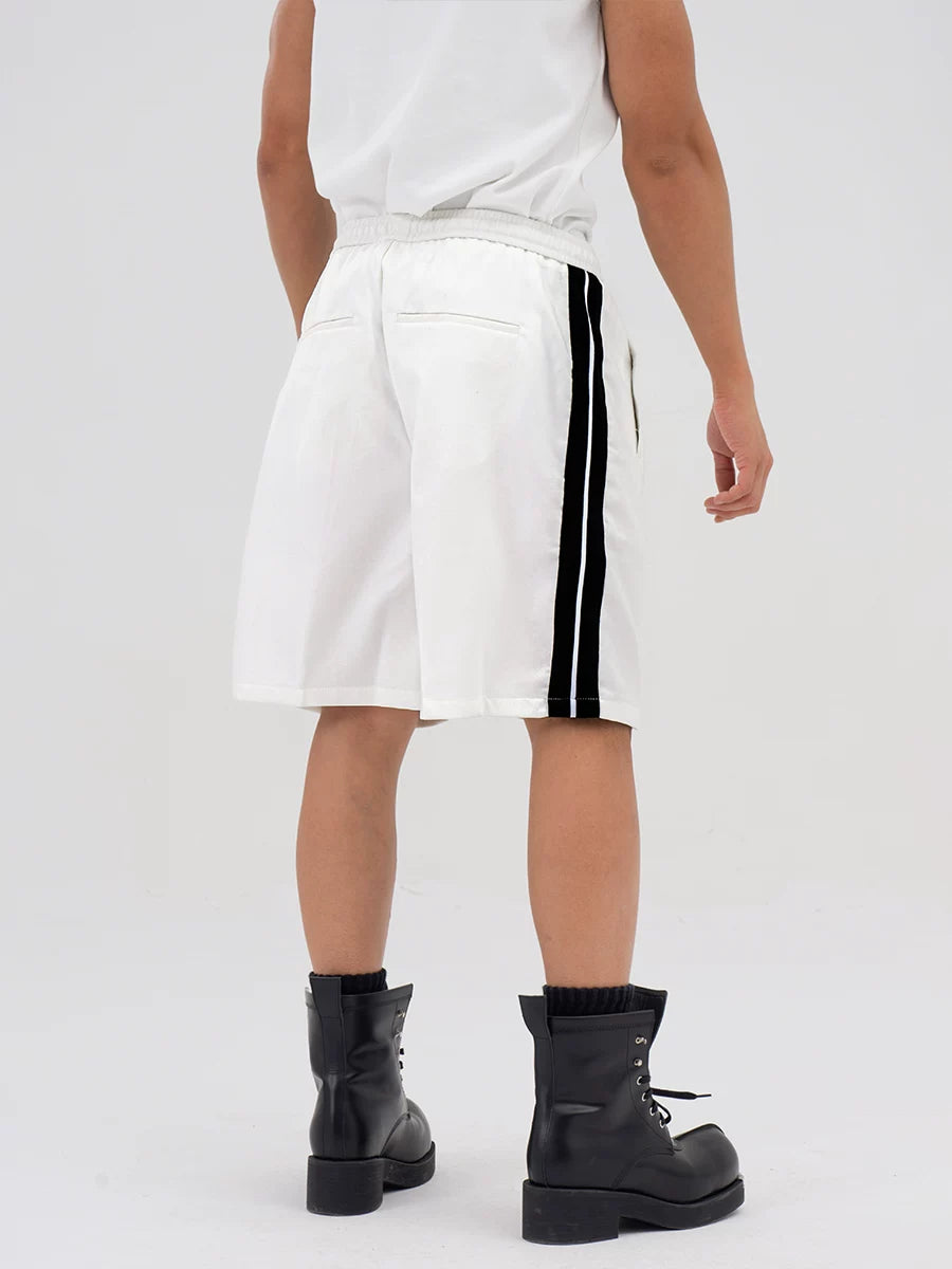 Black White Gray Striped Drawstring Shorts