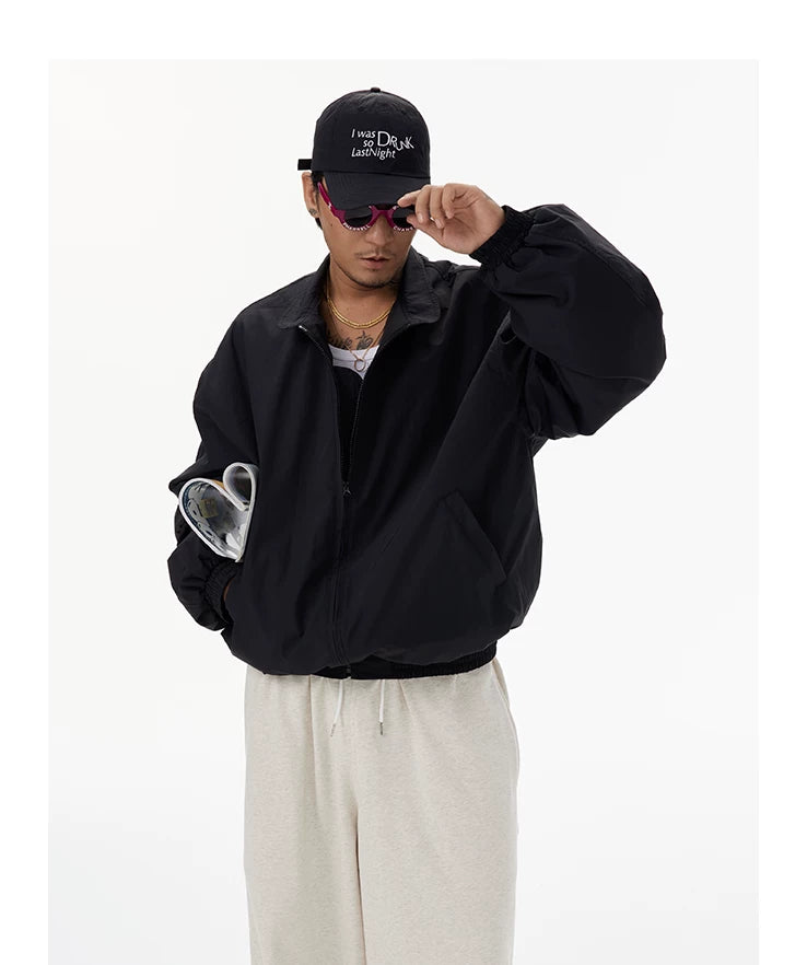 Unisex Black Stand Collar Padded Jacket