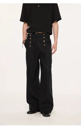 Lyocell Double-breasted Loose Straight Casual Pants