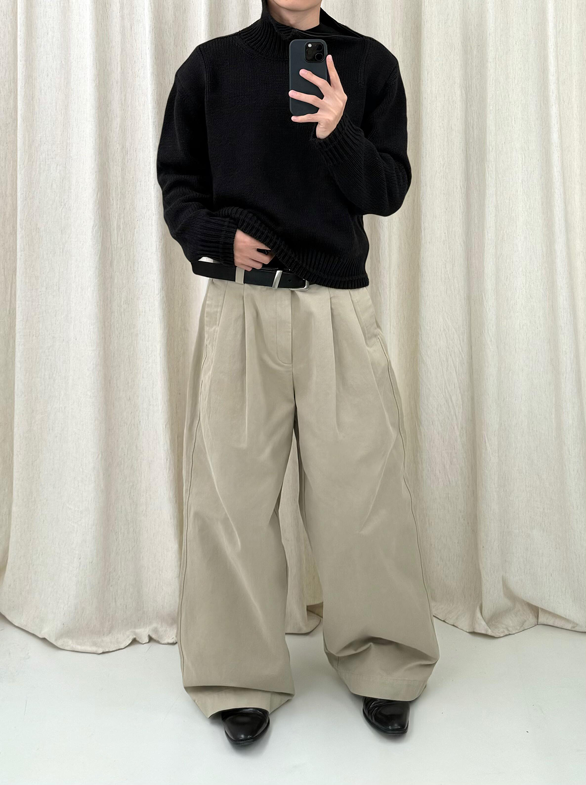 Natural Wash Double Pleated Loose Pants