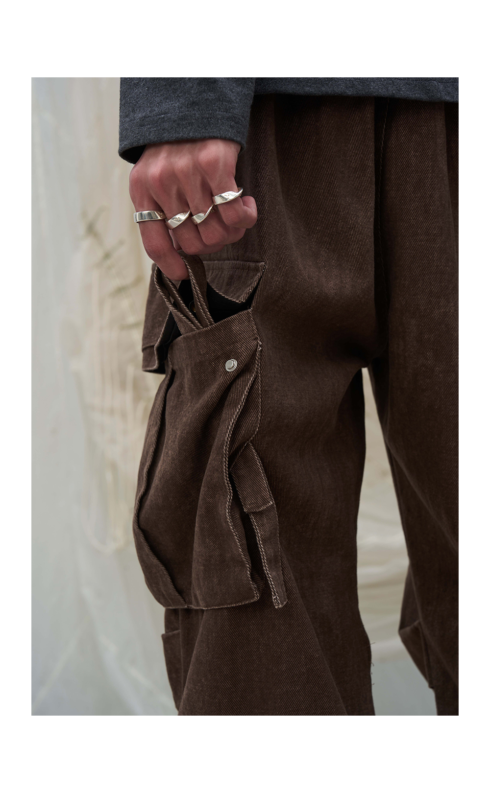 Washed Pleated Adjustable Strap Parachute Pants