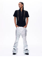 Men's Liquid Metal Silver Flared Jeans