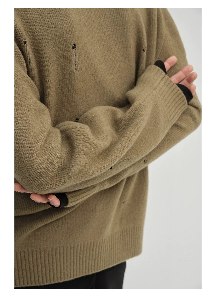 Yak Wool Blend Distressed Knit Cardigan