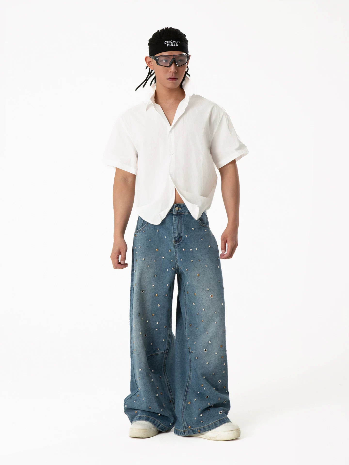 Men's Rhinestone Wide Leg Jeans