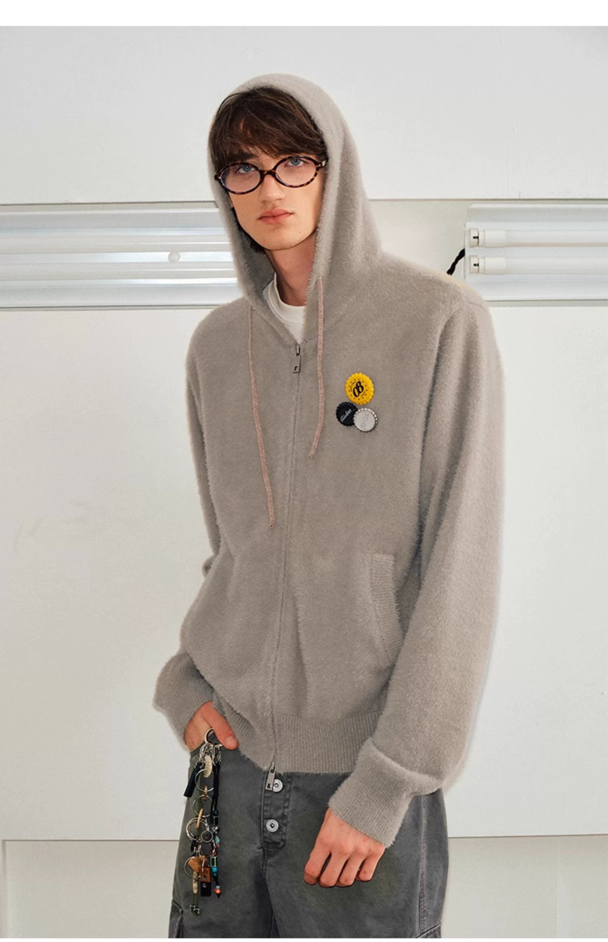 Faux Fur Loose Zip Hooded Cardigan