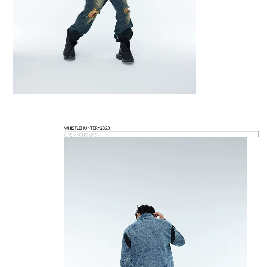 Vintage Washed Two-Tone Mesh Denim Jacket
