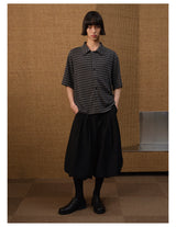 Black Pleated Leaf Jacquard Cropped Skort