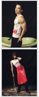 Vintage Ribbed Cherry Boot Print Vest