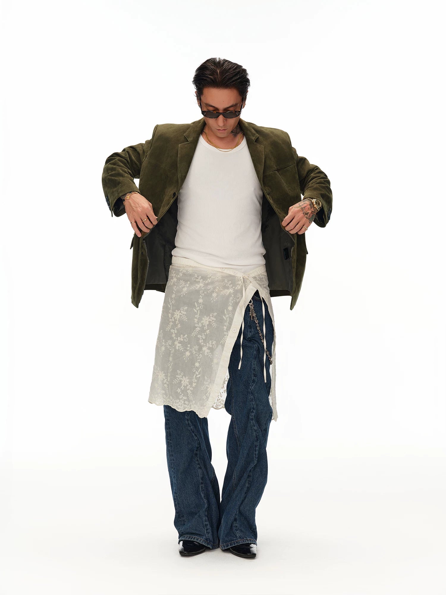 Men's Moss Green Cashmere Leather Blazer