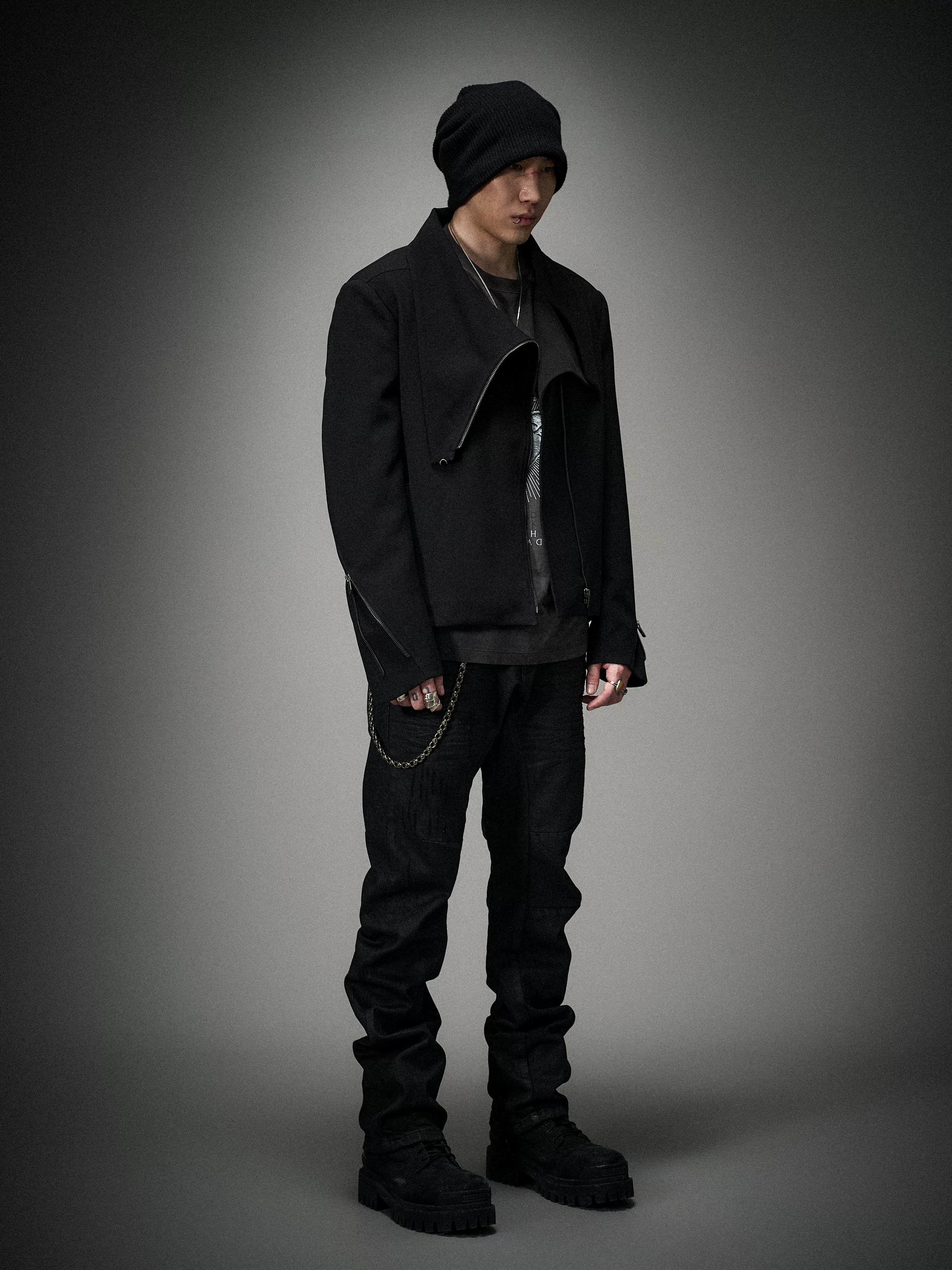 Dark Matte High Collar Zip Jacket