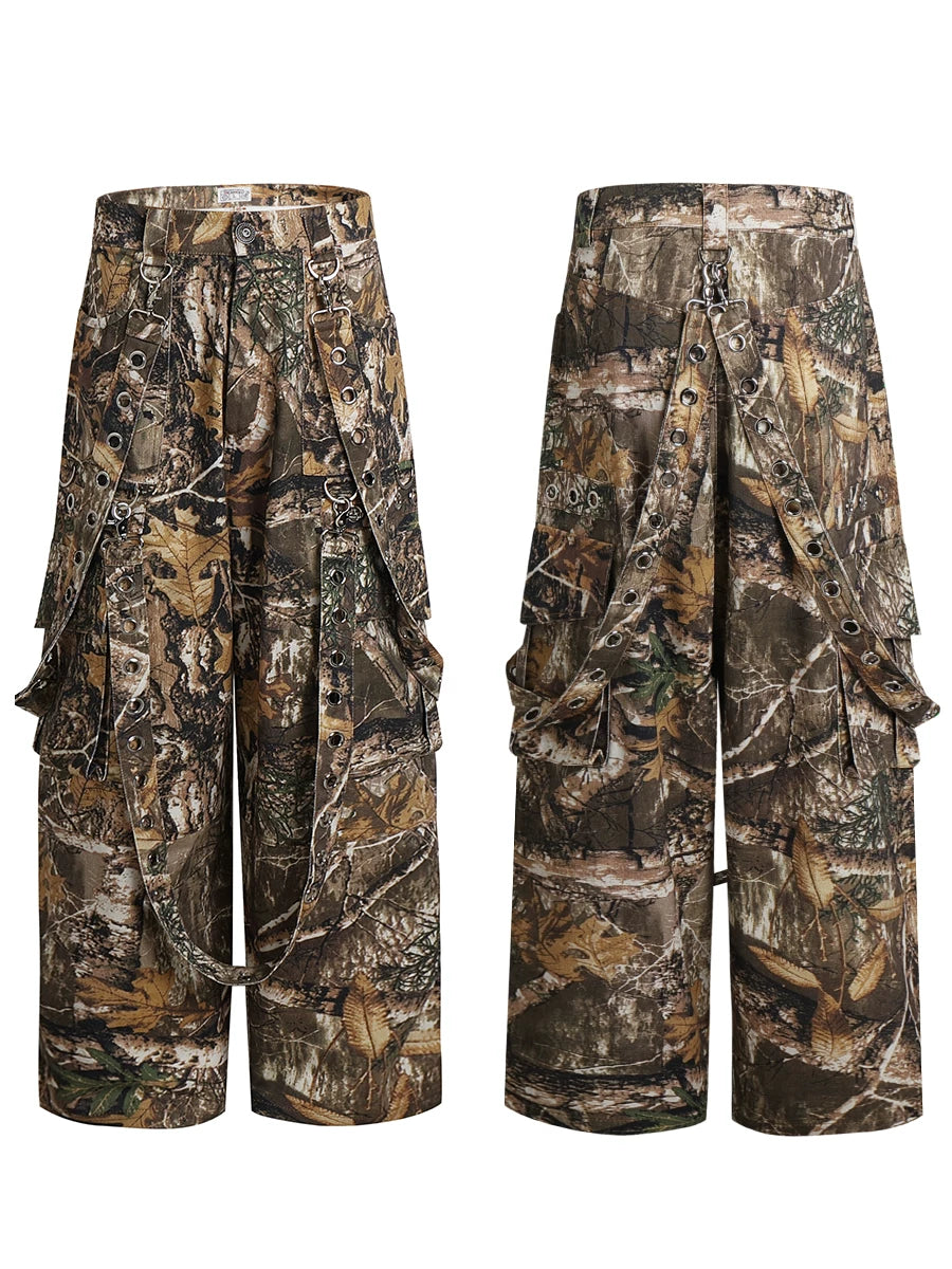 Detachable Bow Wide Leg Camo Pants