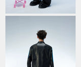 Men's Distressed Cropped Leather Moto Jacket
