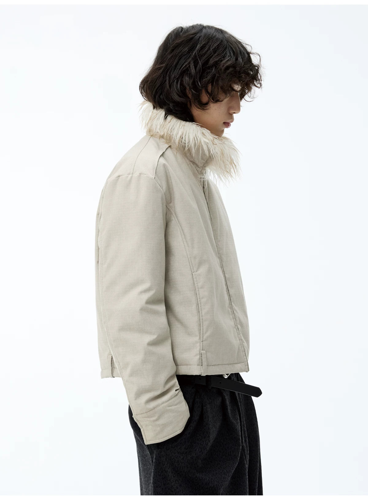 Fitted Two-tone Grid Fur Collar Jacket