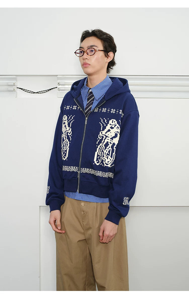 Fair Isle Print Zip Hoodie