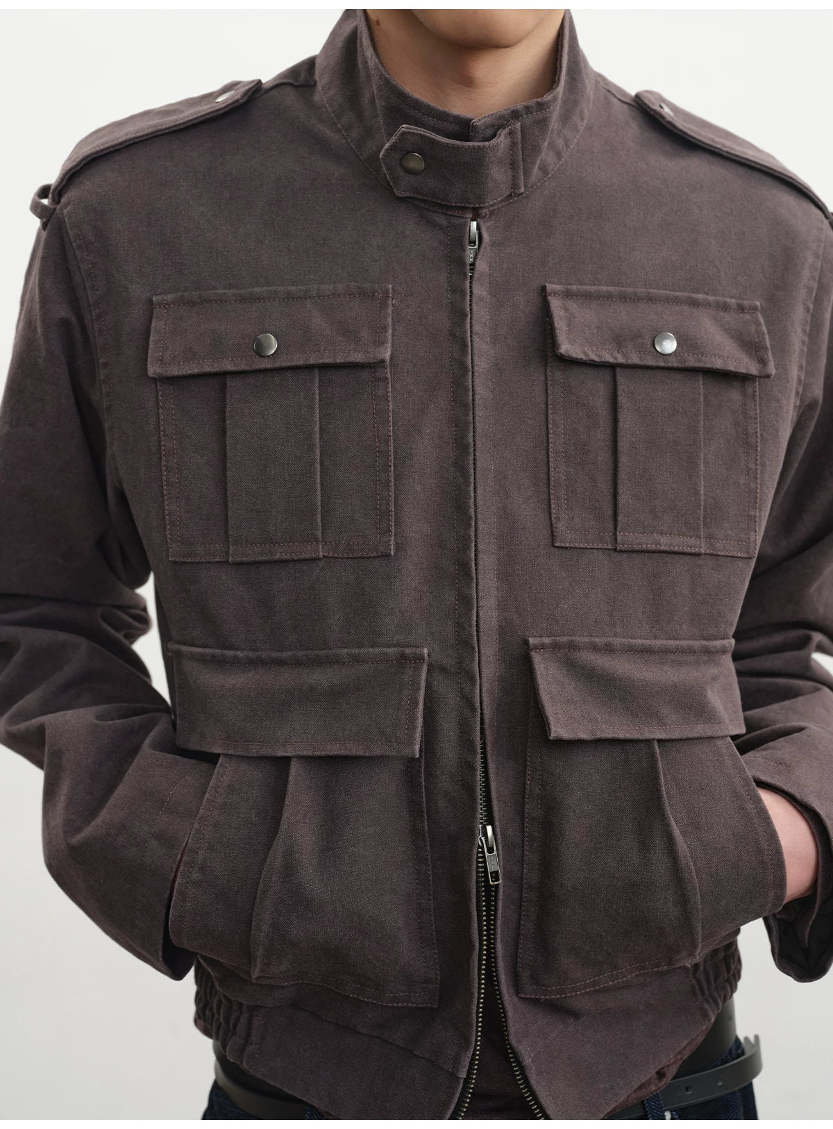 Frost Purple Washed-Brushed Multi-pocket Work Jacket