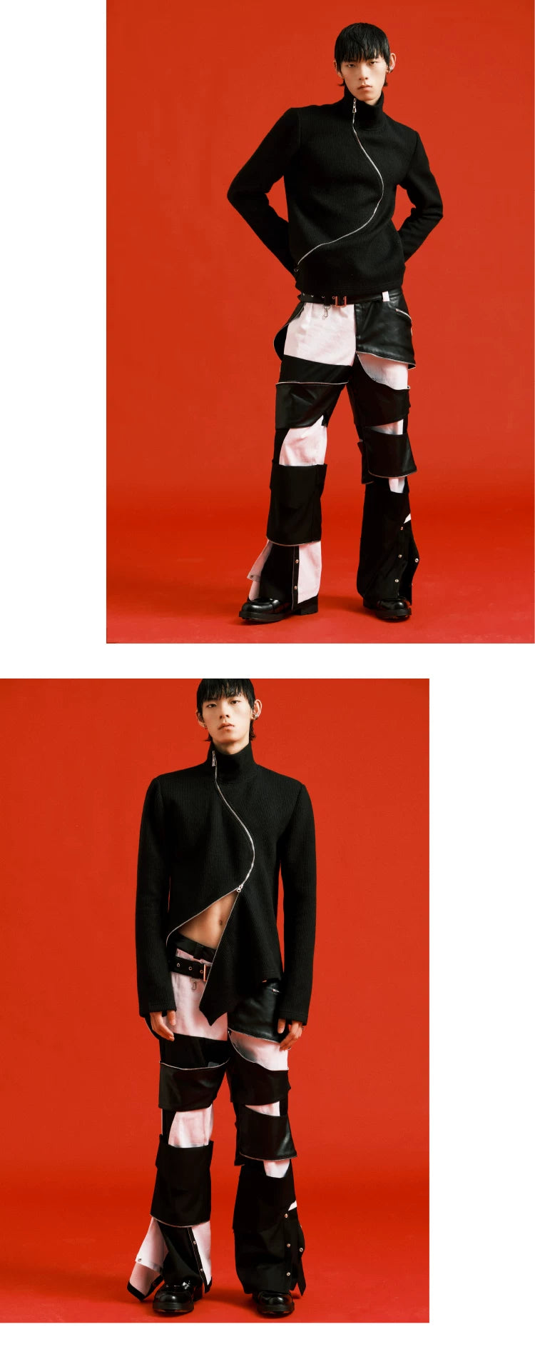 Black Thick Slim Zip Turtleneck Sweater