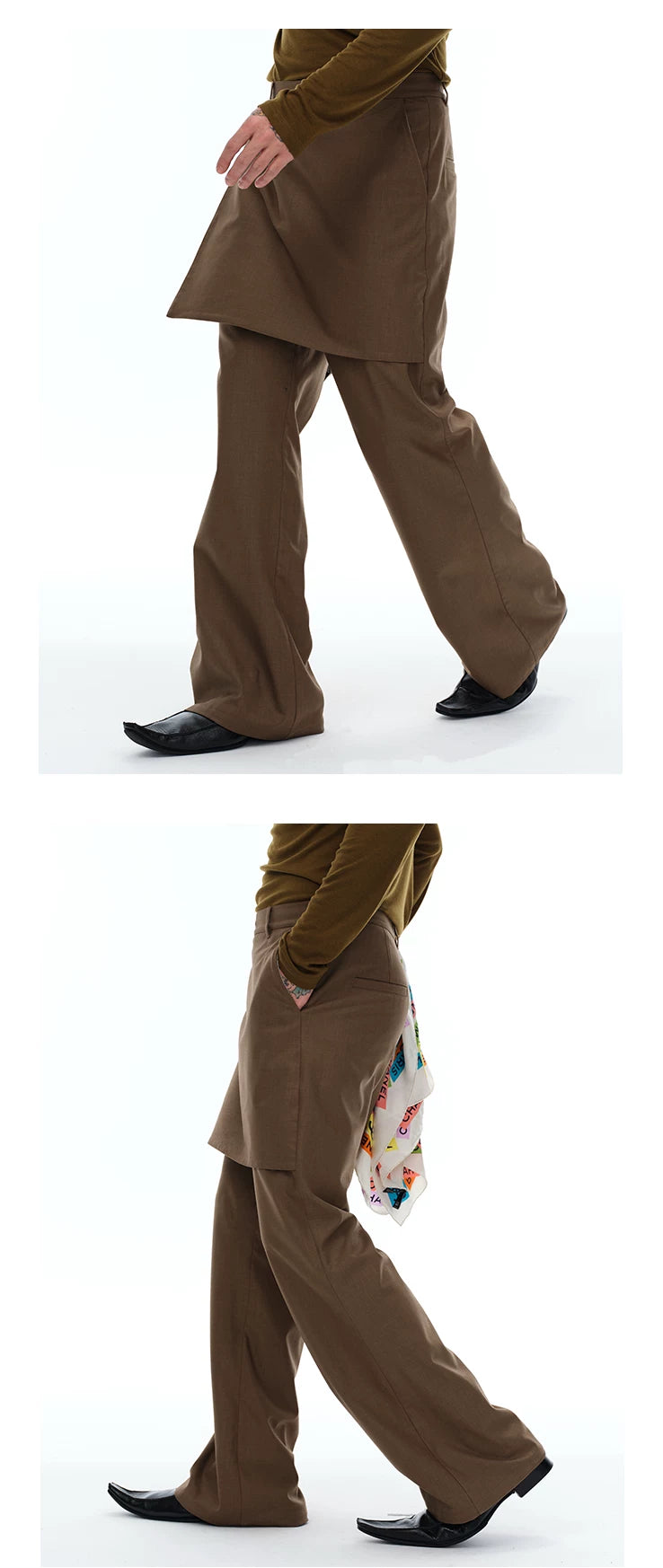 Men's Fake Two-Piece Wool Flare Pants