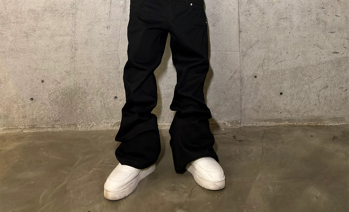 Double Waist Waxed Bootcut Pants