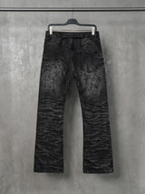 Dark Distressed Crinkled Straight Jeans