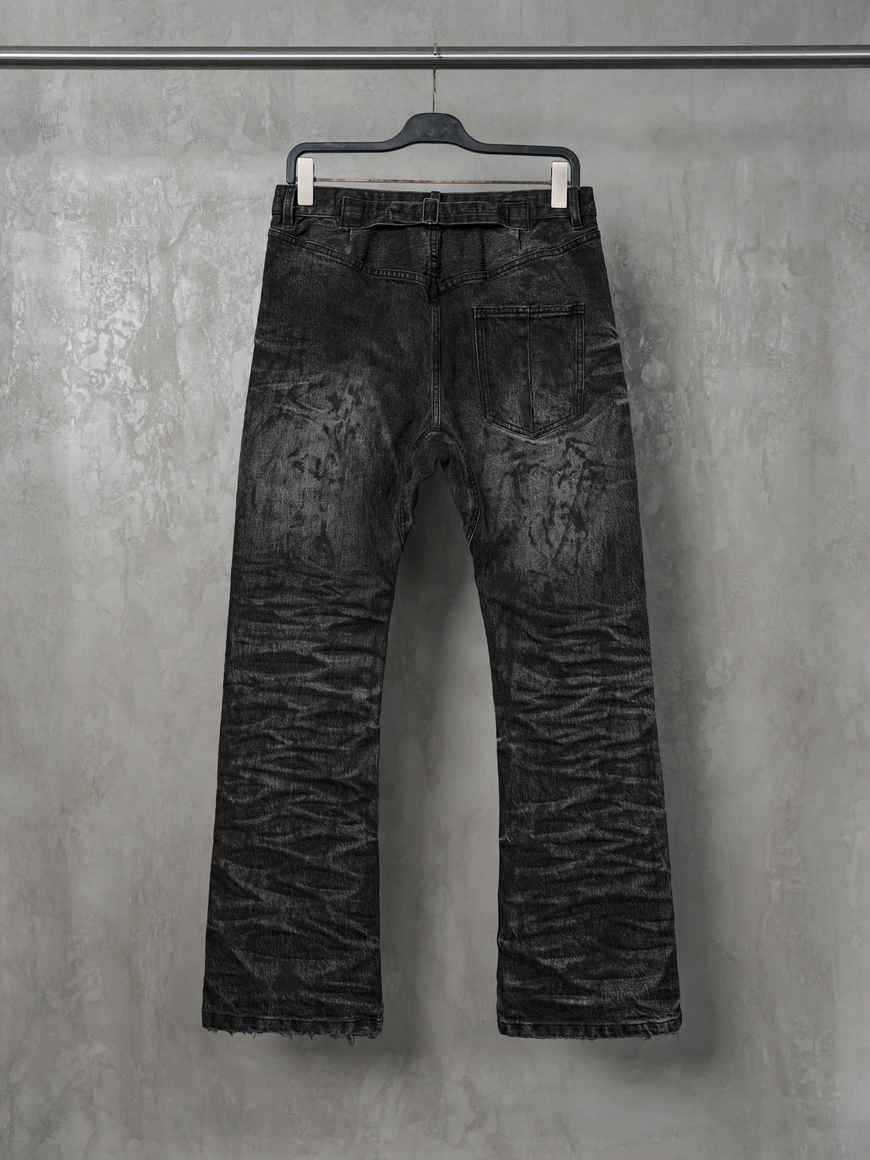 Dark Distressed Crinkled Straight Jeans