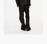 Washed Color-Blocked Floral Jacquard Flare Jeans