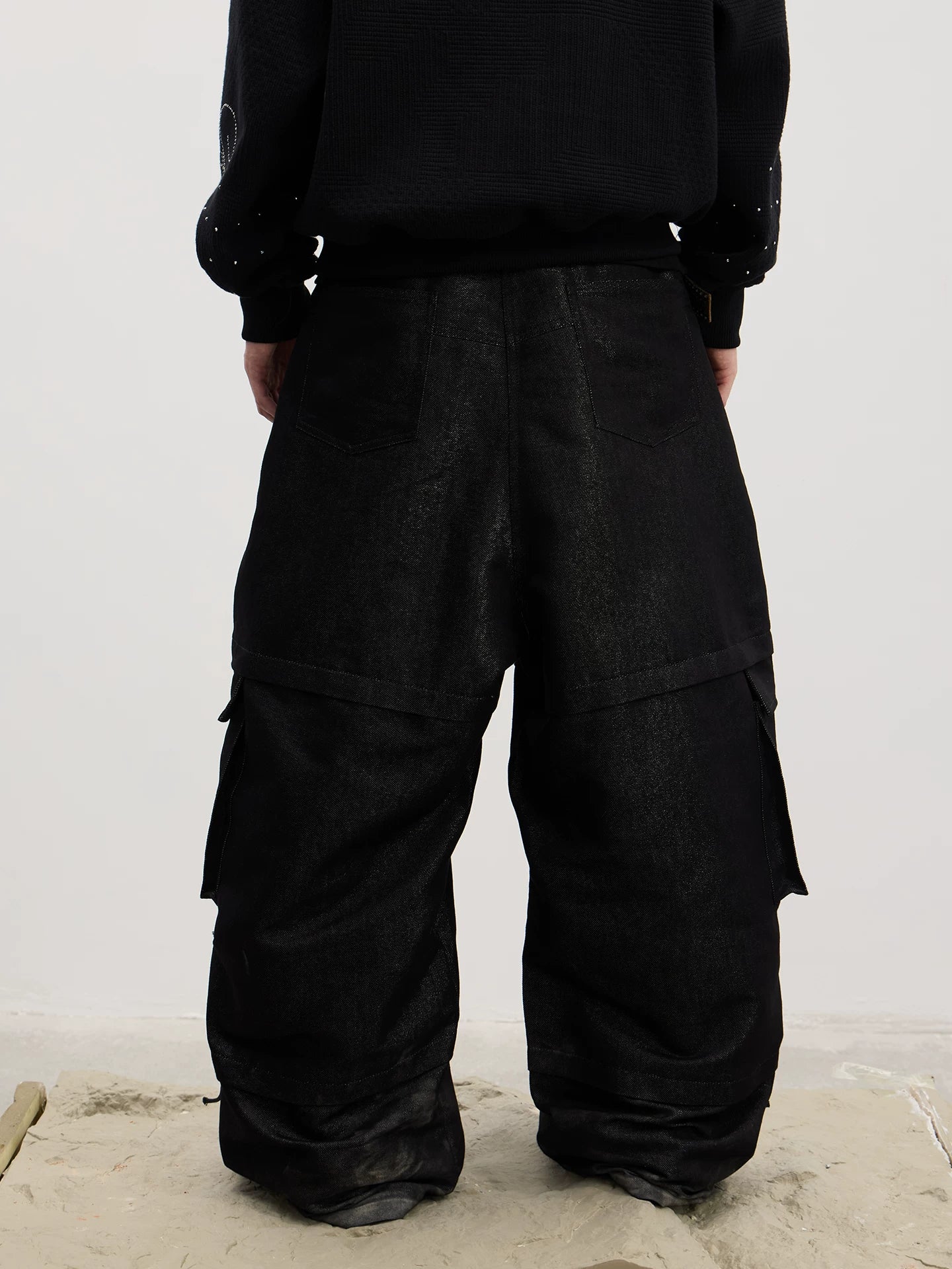 Adjustable Ruched Strap Pocket Cargo Jeans