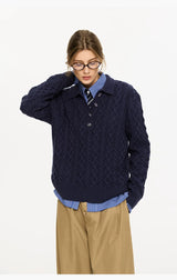 Men's Milk Cotton Cable Polo Sweater