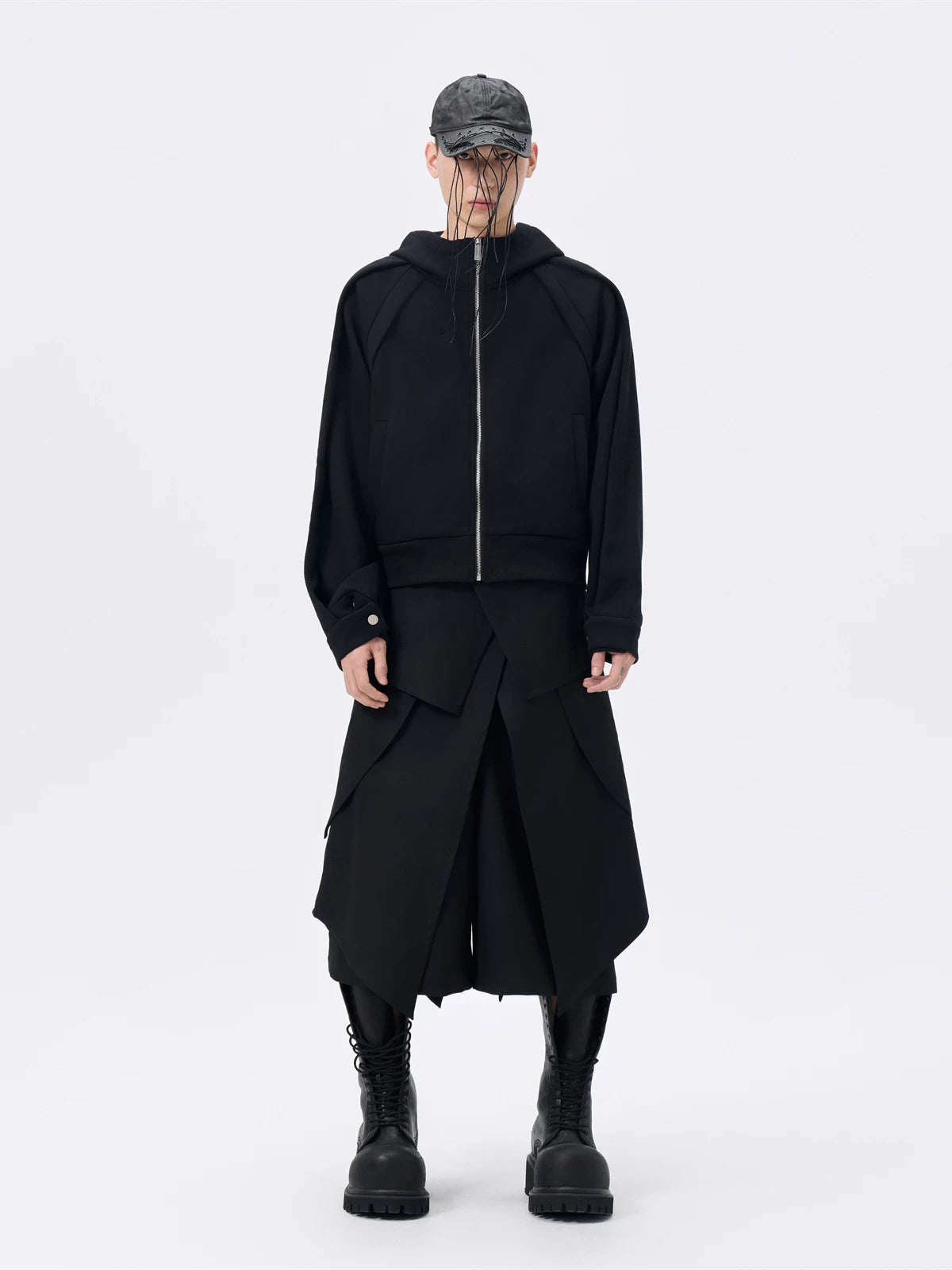 Deconstructed Waistband Layered Unisex Skirt