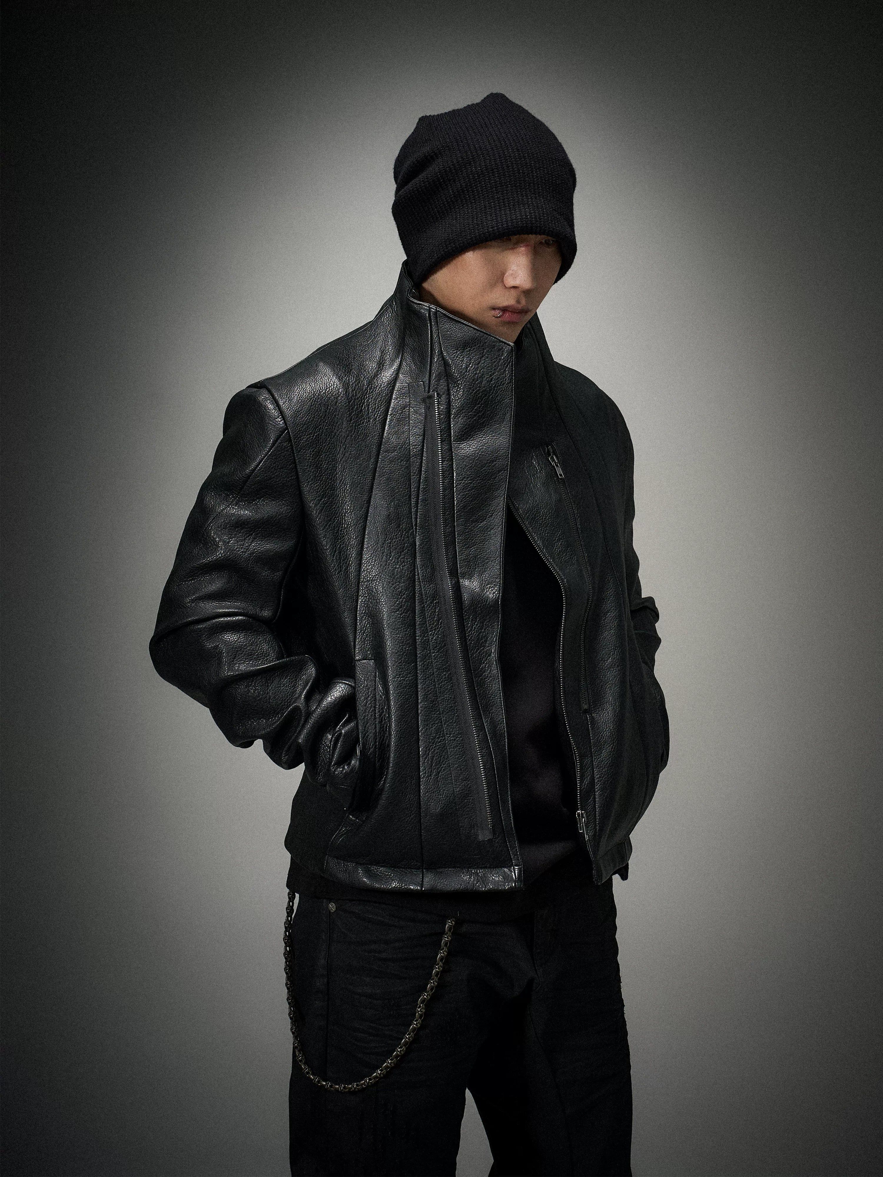 Asymmetric Wild Cowhide Leather Jacket