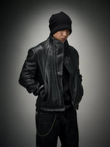 Asymmetric Wild Cowhide Leather Jacket