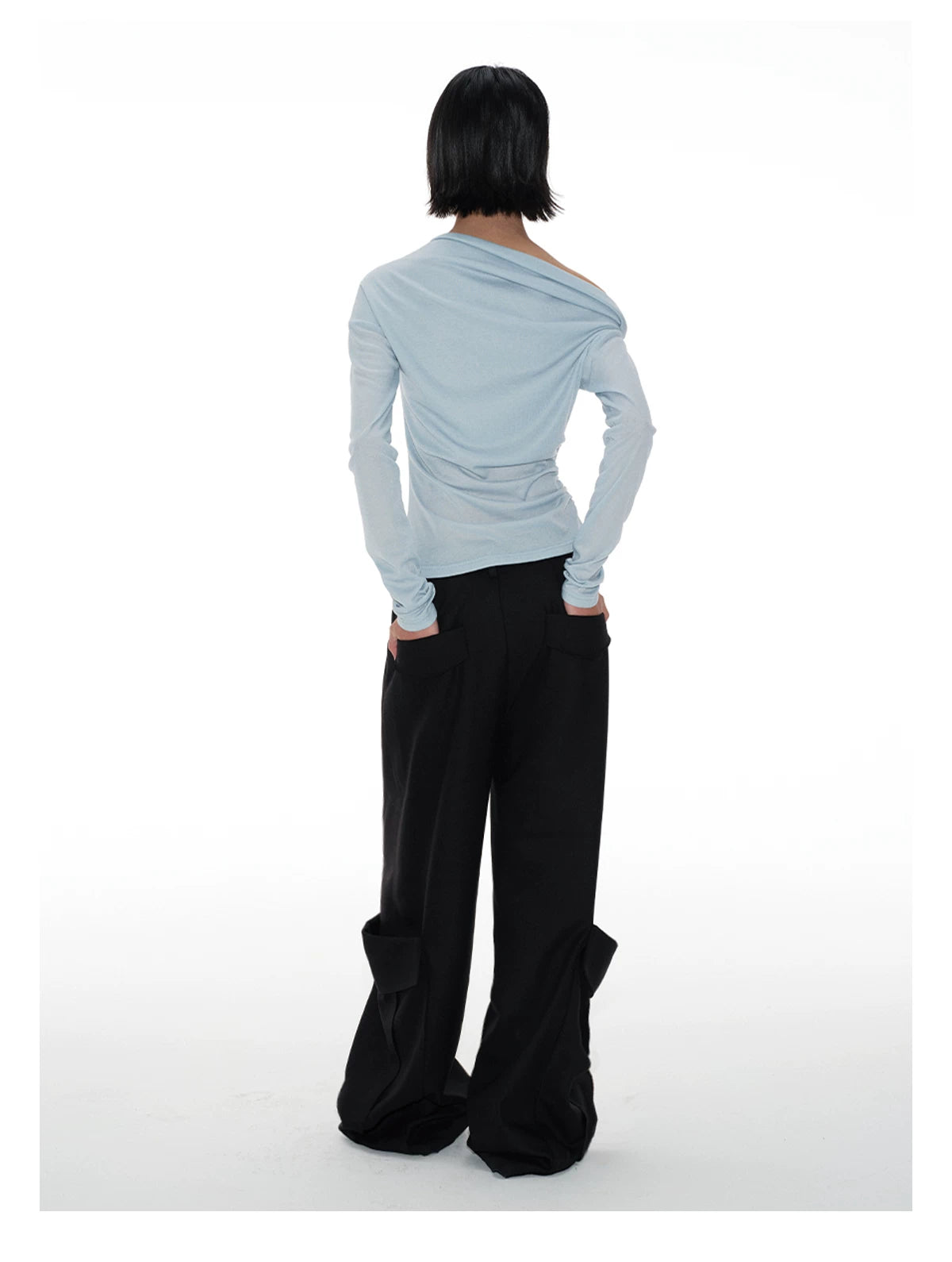 Dual Pocket Pleated Straight Flared Pants