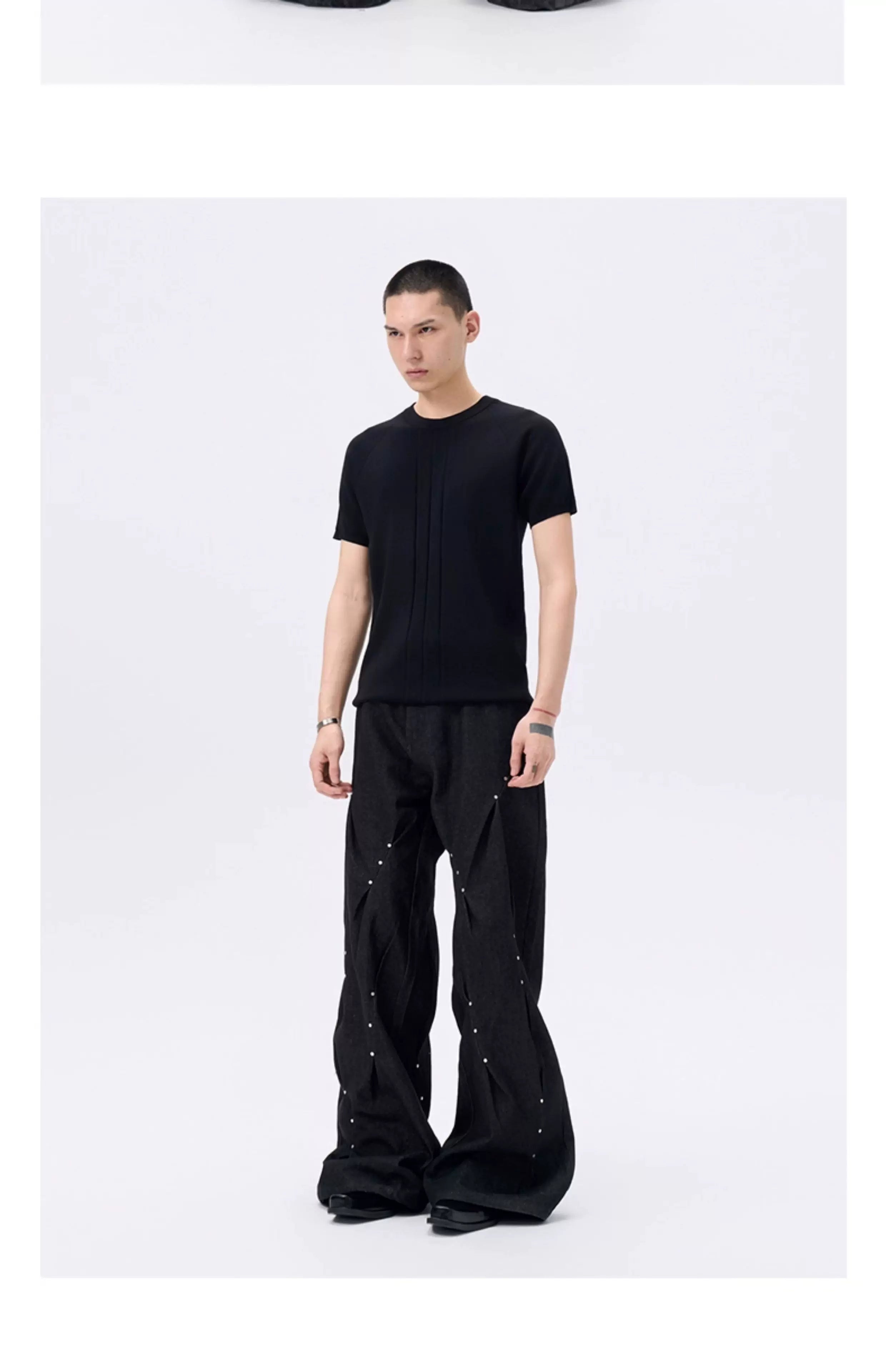Pleated Wide Leg Raw Denim Jeans