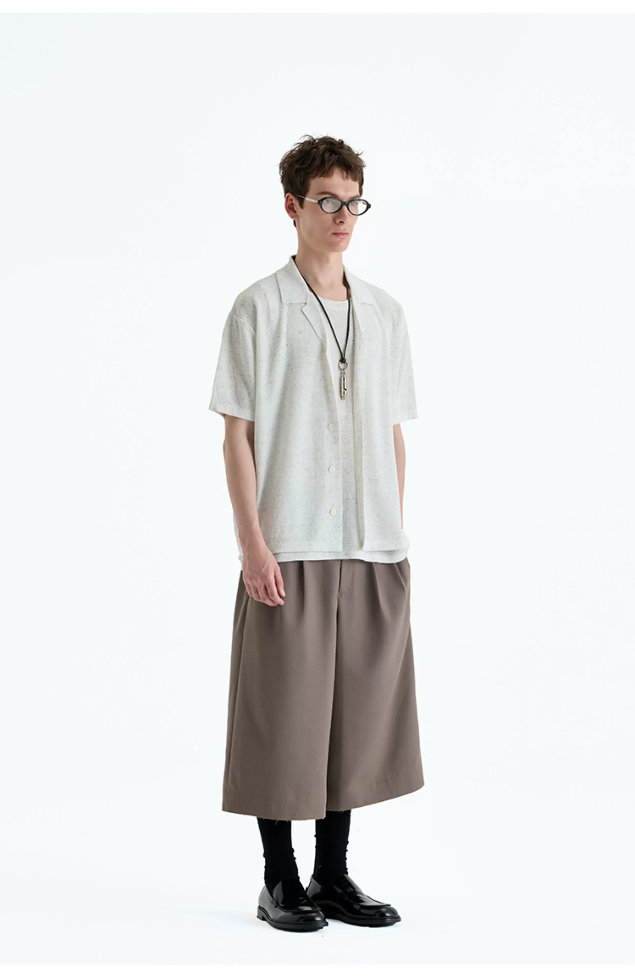 Collared Linen Blend Knit Cardigan